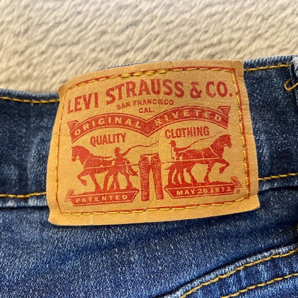 Levis Womens Jeans Size 25 25x28 724 High Rise Straight Raw Hem Stretch Denim Bl - Picture 7 of 15